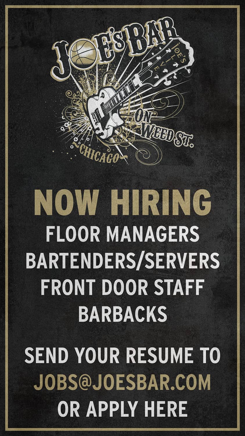 Poster to apply to employment at Joe's on Weed St.