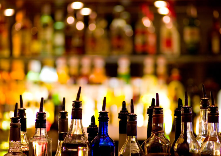 View of alcohol bottle spouts