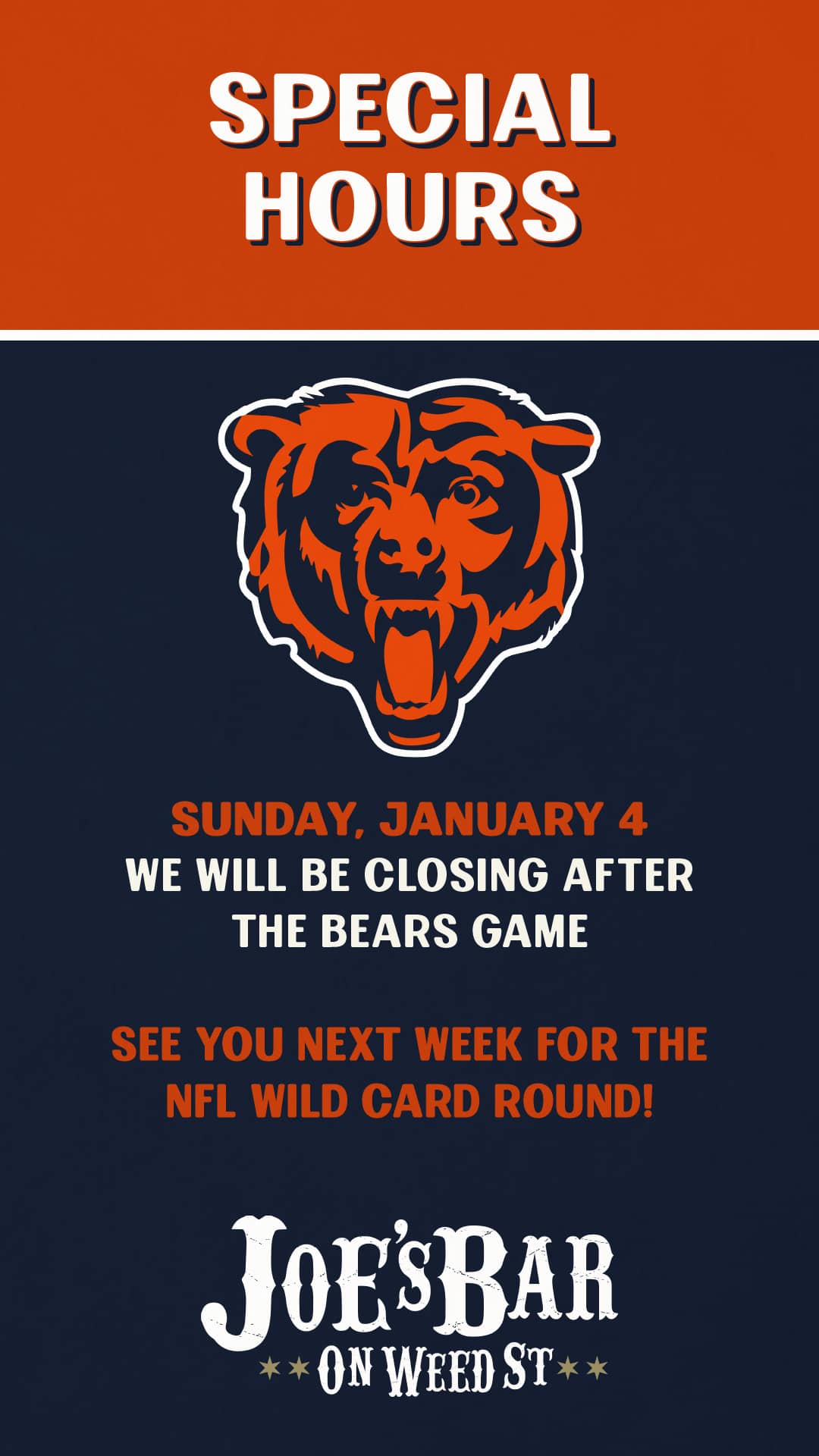 Operating Hours on January 4, 2026 at Joe's on Weed St.